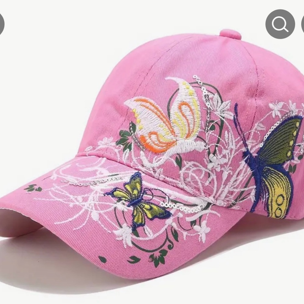 New, Flower & Butterfly Embroidered Floral Cap. Pink or white - Picture 12 of 13